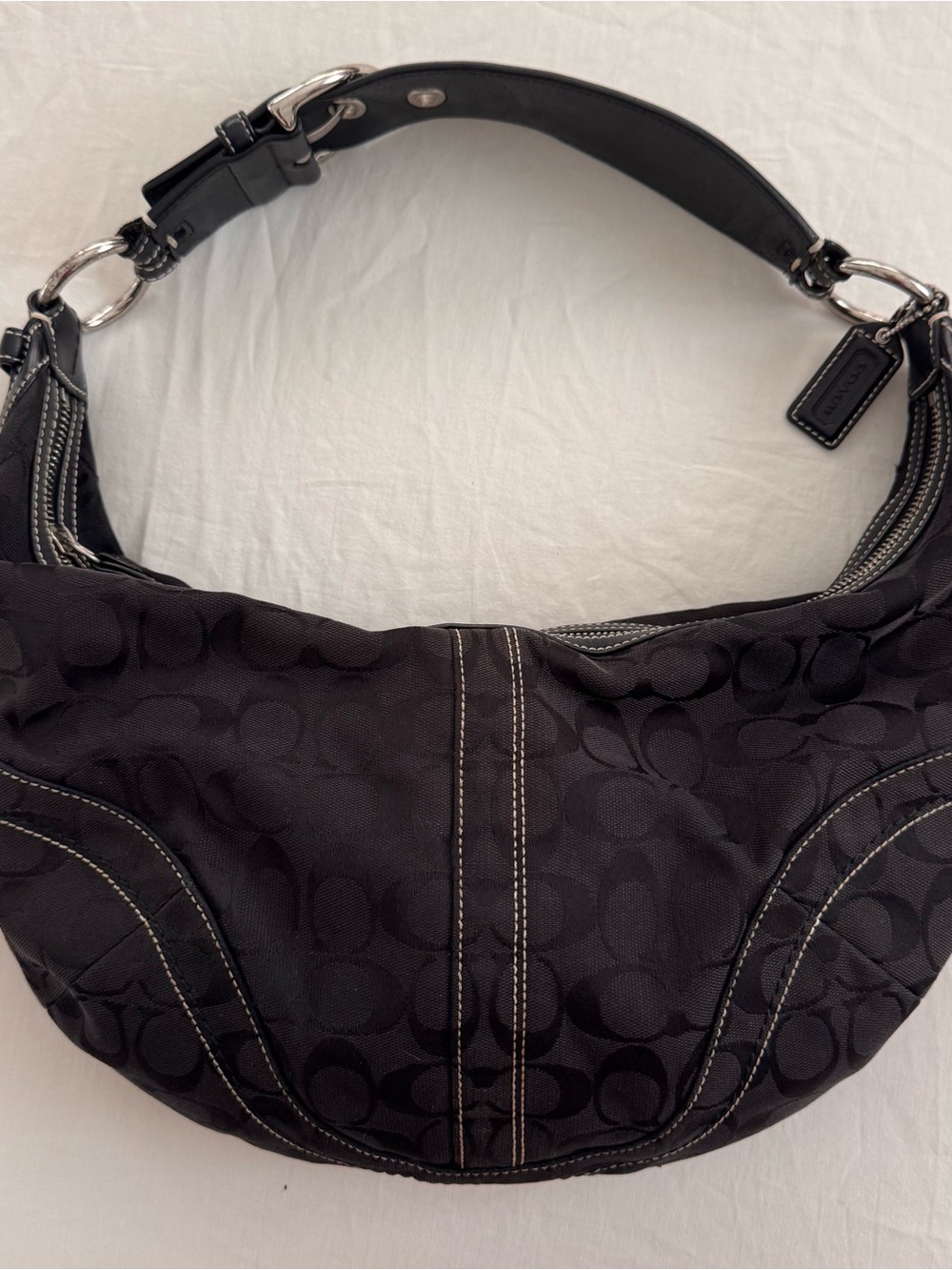 Black Coach Signature Hobo Shoulder Bag